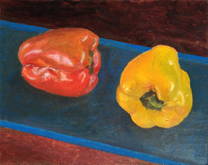 "Study of two peppers on table"