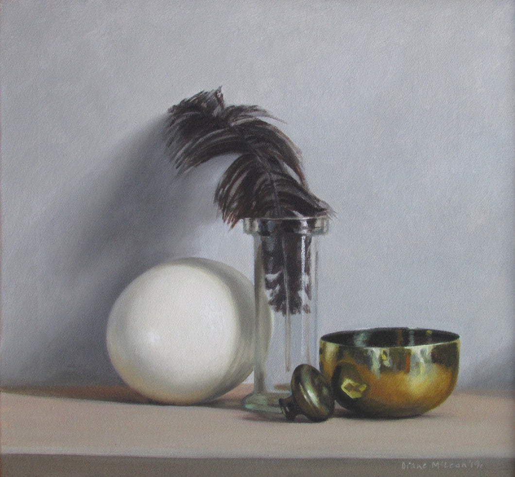 Still life with ostrich feather and egg