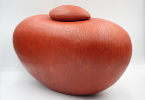 "Oval Vane pot with lid - Red"